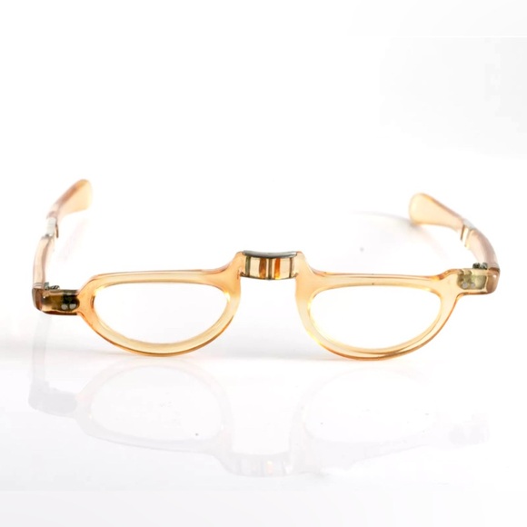 SALE Vntg 1960s Unisex Amber Frame Folding Librarian /Professor /Reading Glasses - Picture 1 of 10